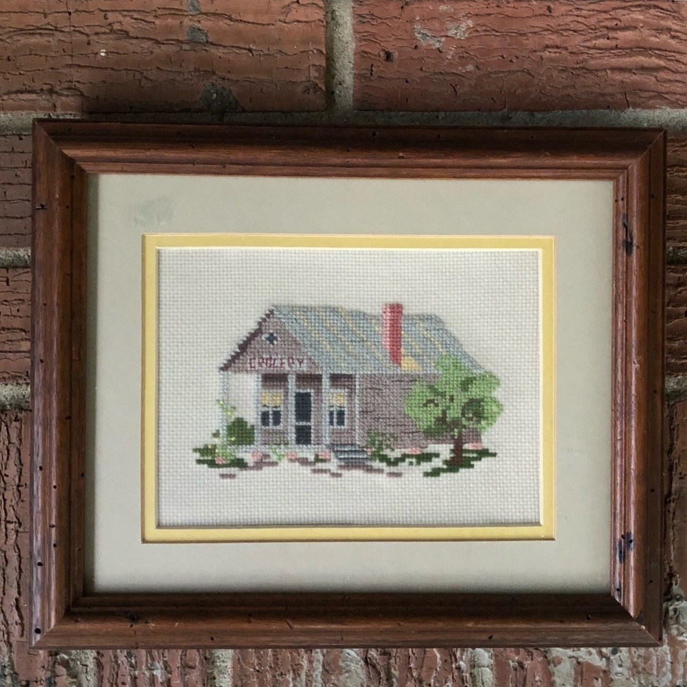Framed Completed Vintage Cross Stitch Old Country Grocery Store